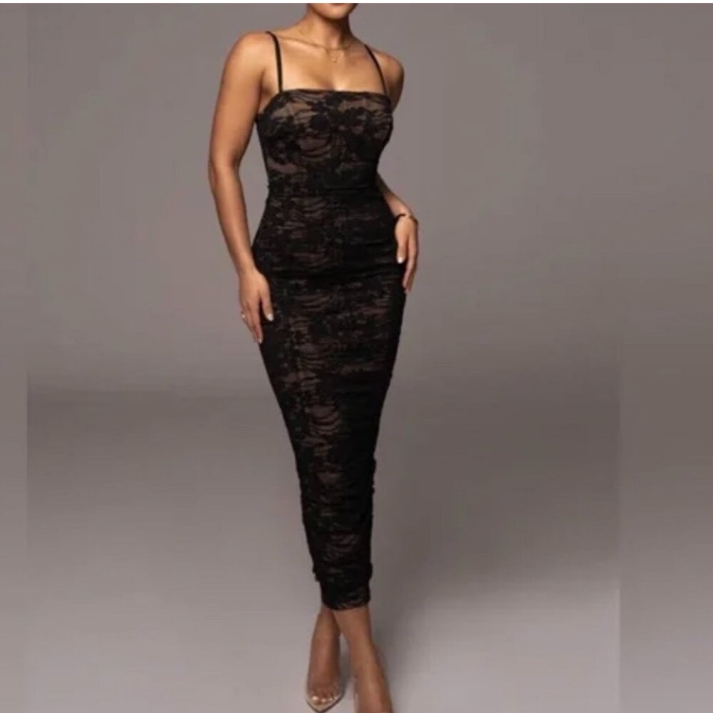 JLUXLABEL Black lace maxi dress